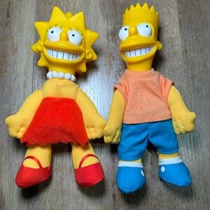 Lot Of 2 -Bart and Lisa Simpson Doll Plush 9" Vintage Matt 20th Century Fox 1990